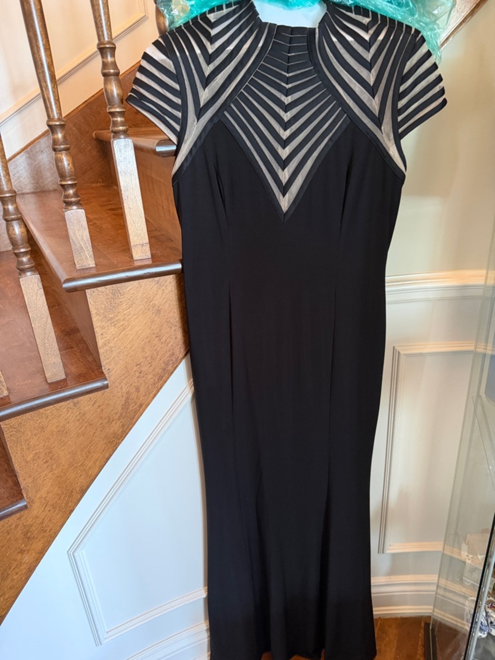 Incredible Elegant Black Evening Dress with Sheer Chevron Yoke